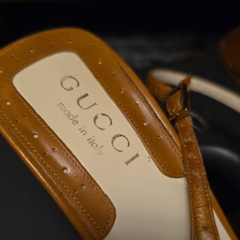 Elegant Tan and White Women's Heels - Picture 2 of 10